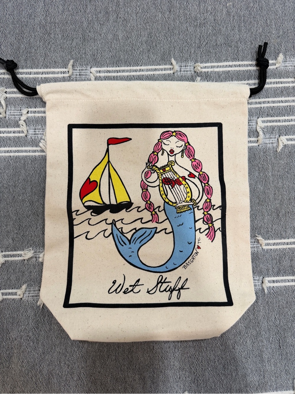 Brighton Canvas Drawstring Pouch with Mermaid for Swimsuit & Such